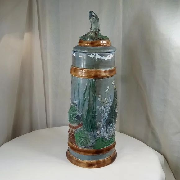 Hand Painted Largemouth Bass Ceramic Stein Tankard With Lid